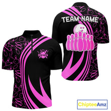 Load image into Gallery viewer, Black Mens bowling shirts Custom Pink neon team league bowling jerseys, gifts for bowlers NQS9984