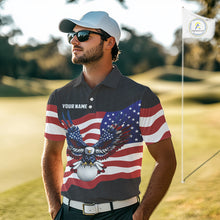 Load image into Gallery viewer, Black Golf pattern American Flag Eagle Men golf polo shirts Custom patriotic golf attire for mens NQS9986