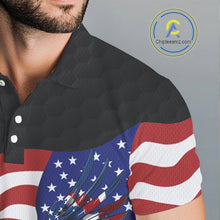 Load image into Gallery viewer, Black Golf pattern American Flag Eagle Men golf polo shirts Custom patriotic golf attire for mens NQS9986