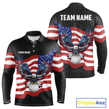 Load image into Gallery viewer, Black Golf pattern American Flag Eagle Men golf polo shirts Custom patriotic golf attire for mens NQS9986
