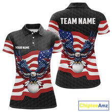 Load image into Gallery viewer, Black Golf pattern American Flag Eagle Women golf polo shirts Custom patriotic ladies golf attire NQS9986