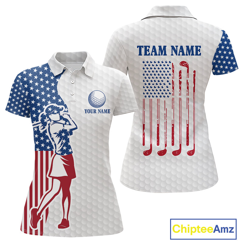 Red, White & Blue American Flag Golf polo shirts For Women Custom patriotic ladies golf top NQS9987