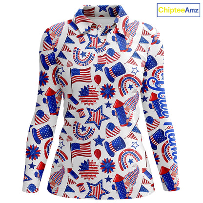 Women golf polo shirts USA independence day pattern custom patriot team golf polo shirts NQS5780