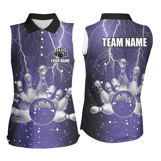 Purple lightning thunder Women Sleeveless Polo Shirts Custom bowling team jerseys, gift for bowlers NQS7865