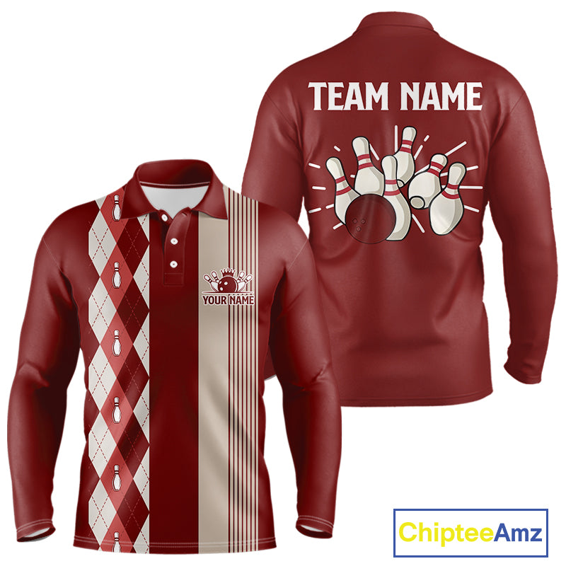 Retro Red argyle pattern Bowling shirts For Men custom bowling team jerseys Bowler Outfits NQS10151