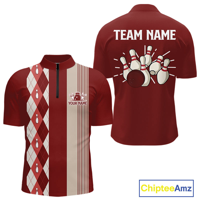 Retro Red argyle pattern Bowling shirts For Men custom bowling team jerseys Bowler Outfits NQS10151