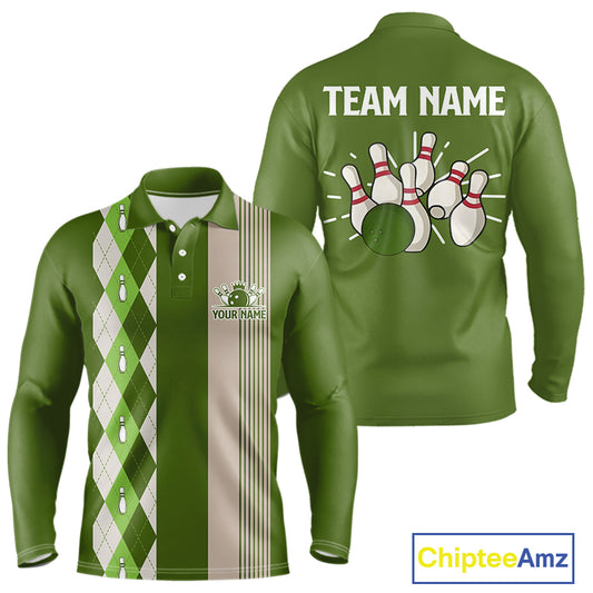 Retro Green argyle pattern Bowling shirts For Men custom bowling team jerseys Bowler Outfits NQS10152