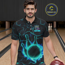 Load image into Gallery viewer, Cyan Blue Flame Bowling Polo, Quarter Zip shirts For Men custom bowling team jerseys Bowler Outfits NQS10153