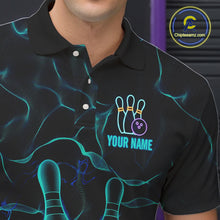 Load image into Gallery viewer, Cyan Blue Flame Bowling Polo, Quarter Zip shirts For Men custom bowling team jerseys Bowler Outfits NQS10153