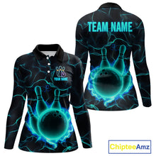 Load image into Gallery viewer, Cyan Blue Flame Bowling Polo, Quarter Zip shirts For Women custom bowling team jerseys Bowler Outfits NQS10153
