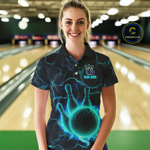Load image into Gallery viewer, Cyan Blue Flame Bowling Polo, Quarter Zip shirts For Women custom bowling team jerseys Bowler Outfits NQS10153