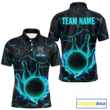 Load image into Gallery viewer, Cyan Blue Flame Bowling Polo, Quarter Zip shirts For Men custom bowling team jerseys Bowler Outfits NQS10153
