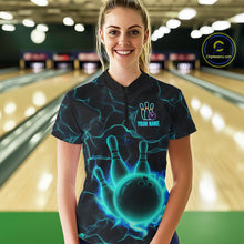 Load image into Gallery viewer, Cyan Blue Flame Bowling Polo, Quarter Zip shirts For Women custom bowling team jerseys Bowler Outfits NQS10153