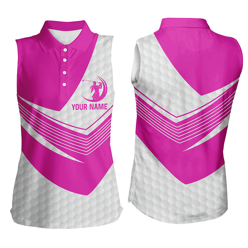 Pink and White golf shirt custom name Sleeveless golf polos for womens, golf gifts for women NQS5982