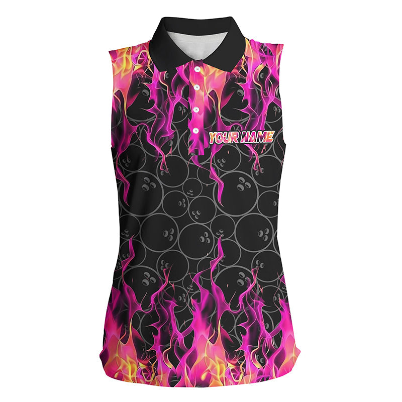 Black and Pink Flame camo Sleeveless Polo shirts Custom Flame Bowling Shirt Team Bowling Jersey NQS8304