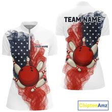 Load image into Gallery viewer, Custom Smoke American Flag White Bowling Shirts for Women Personalized Patriotic Team Bowling Jerseys NQS10495