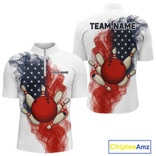 Load image into Gallery viewer, Custom Smoke American Flag White Bowling Shirts for Men Personalized Patriotic Team Bowling Jerseys NQS10495