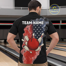 Load image into Gallery viewer, Custom Smoke American Flag Black Bowling Shirts for Men Personalized Patriotic Team Bowling Jerseys NQS10496