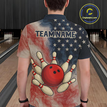 Load image into Gallery viewer, Personalized Smoke American Flag Bowling Shirts for Men Custom Patriotic Team Bowling Outfits NQS10498