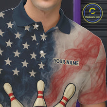 Load image into Gallery viewer, Personalized Smoke American Flag Bowling Shirts for Men Custom Patriotic Team Bowling Outfits NQS10498