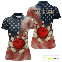 Load image into Gallery viewer, Personalized Smoke American Flag Bowling Shirts for Women Custom Patriotic Team Bowling Outfits NQS10498