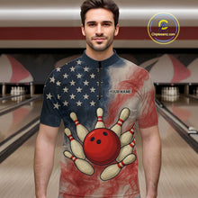 Load image into Gallery viewer, Personalized Smoke American Flag Bowling Shirts for Men Custom Patriotic Team Bowling Outfits NQS10498