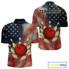 Load image into Gallery viewer, Personalized Smoke American Flag Bowling Shirts for Men Custom Patriotic Team Bowling Outfits NQS10498