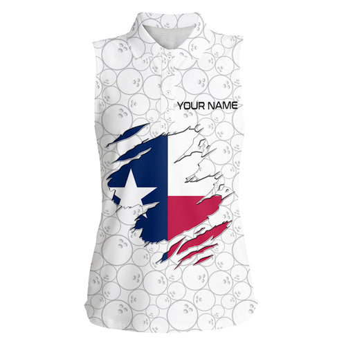 White Bowling Ball Camo Texas flag Bowling Sleeveless Polo shirt custom Team bowling League jerseys NQS8740