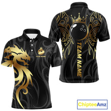 Load image into Gallery viewer, Black and Gold Dragon tribal crown Bowling ball Shirts for Men Custom Bowling Team League Jerseys NQS10903