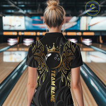 Load image into Gallery viewer, Black and Gold Dragon tribal crown Bowling ball Shirts for Women Custom Bowling Team League Jerseys NQS10903