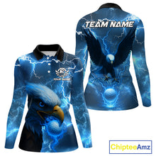 Load image into Gallery viewer, Blue Lightning Thunder Eagle Golf Polo Shirts For Women custom ladies golf top, team golf shirts NQS10906
