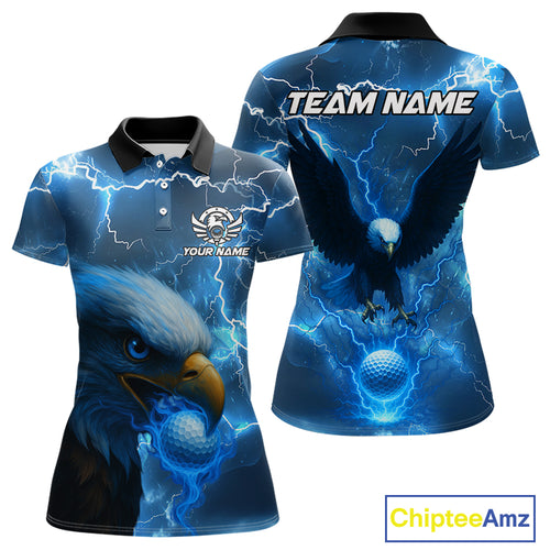 Blue Lightning Thunder Eagle Golf Polo Shirts For Women custom ladies golf top, team golf shirts NQS10906
