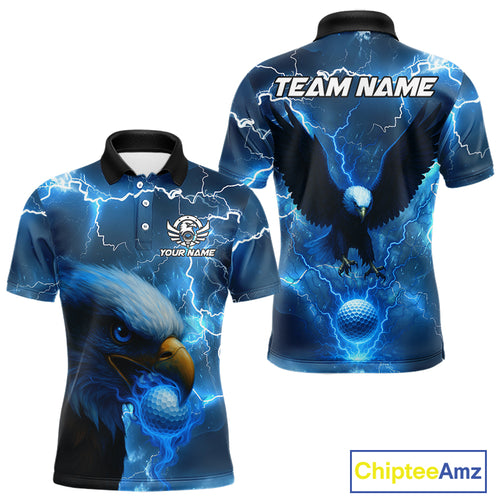 Blue Lightning Thunder Eagle Golf Polo Shirts For Men custom mens golf top, team golf shirts NQS10906