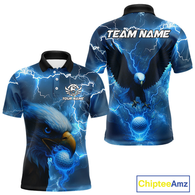 Blue Lightning Thunder Eagle Golf Polo Shirts For Men custom mens golf top, team golf shirts NQS10906