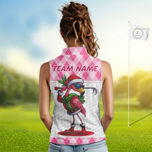 Load image into Gallery viewer, Funny Christmas Flamingo Women sleeveless polo shirt custom pink argyle pattern white golf apparel NQS11087