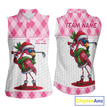 Load image into Gallery viewer, Funny Christmas Flamingo Women sleeveless polo shirt custom pink argyle pattern white golf apparel NQS11087