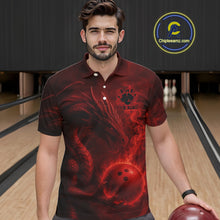 Load image into Gallery viewer, Red Flame Dragon Bowling Polo, 1/4 Zip Shirts For Men Custom Name Team Bowling League Jersey NQS11092