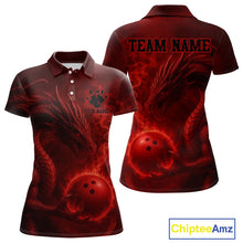 Load image into Gallery viewer, Red Flame Dragon Bowling Polo, 1/4 Zip Shirts For Women Custom Name Team Bowling League Jersey NQS11092