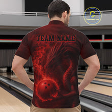 Load image into Gallery viewer, Red Flame Dragon Bowling Polo, 1/4 Zip Shirts For Men Custom Name Team Bowling League Jersey NQS11092