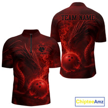 Load image into Gallery viewer, Red Flame Dragon Bowling Polo, 1/4 Zip Shirts For Men Custom Name Team Bowling League Jersey NQS11092