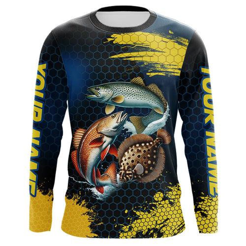 Blue and Yellow Camo Redfish, Speckled Trout, Flounder Texas slam fishing custom fishing jerseys NQS9219