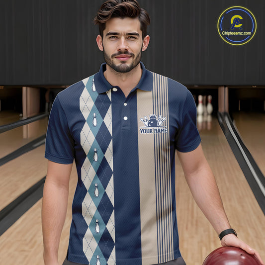 Retro Blue argyle pattern Bowling shirts For Men custom bowling team jerseys Mens Bowler Outfits NQS9411