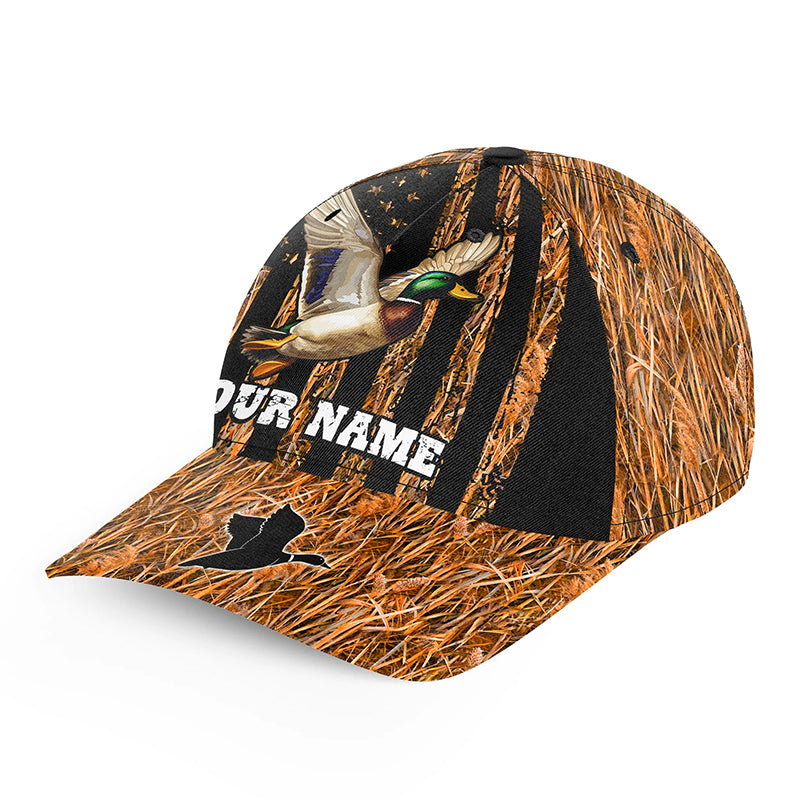 Duck hunting orange waterfowl camo American flag Custom hunting hat Unisex duck hunting Baseball hat NQS11498