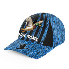 Load image into Gallery viewer, Duck hunting blue waterfowl camo American flag Custom hunting hat Unisex duck hunting Baseball hat NQS11499