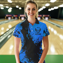 Load image into Gallery viewer, Black and Blue Womens Bowling Polo, Quarter Zip Shirts Custom Bowling Team League Jerseys NQS9571