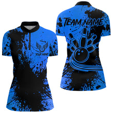 Load image into Gallery viewer, Black and Blue Womens Bowling Polo, Quarter Zip Shirts Custom Bowling Team League Jerseys NQS9571