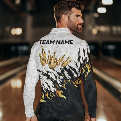 Black and White Camo Bowling Shirts For Men Custom Bowling Team League Jerseys | Gold NQS9576