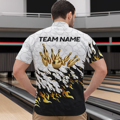Black and White Camo Bowling Shirts For Men Custom Bowling Team League Jerseys | Gold NQS9576