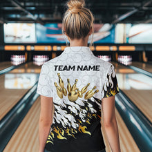 Load image into Gallery viewer, Black and White Camo Bowling Shirts For Women Custom Bowling Team League Jerseys | Gold NQS9576
