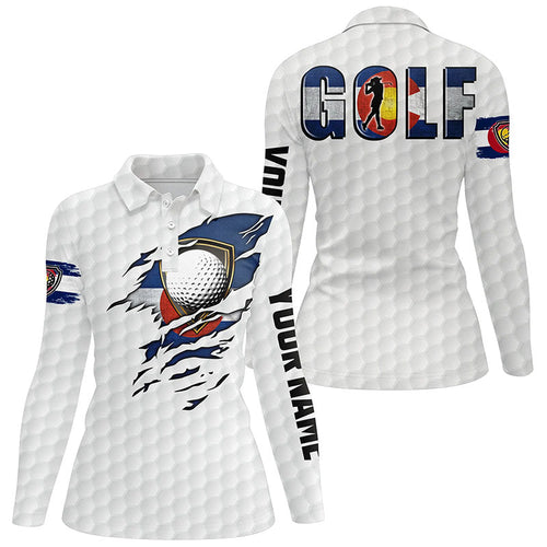 Womens golf polo shirts vintage Colorado flag custom team golf shirts, patriot white golf tops NQS7655